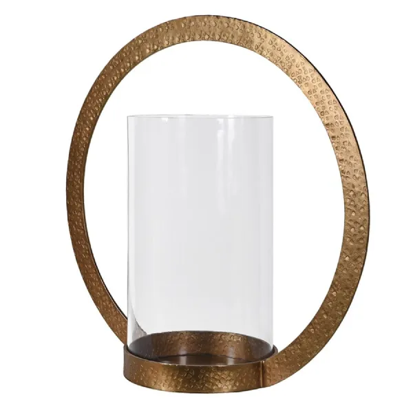 Hammered Brass Circle Hurricane