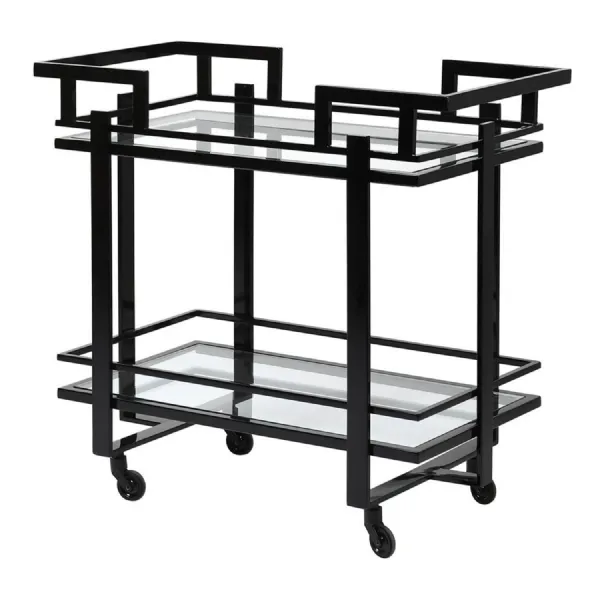 Black and Glass 2 Tier Serving Trolley