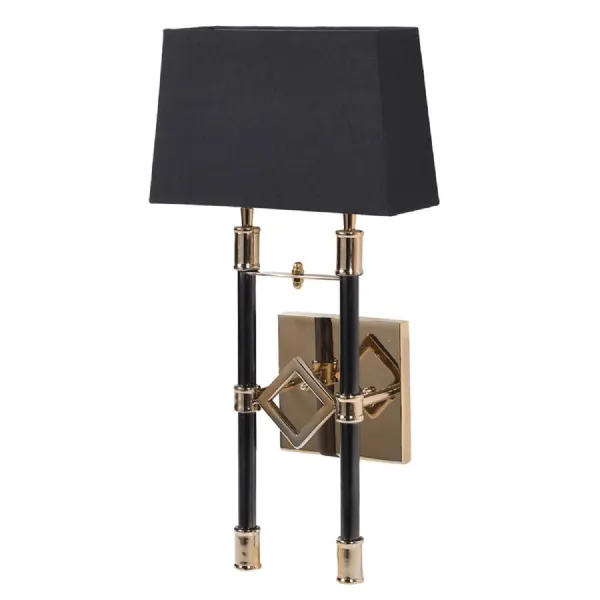 Black and Gold Wall Light with Linen Shade