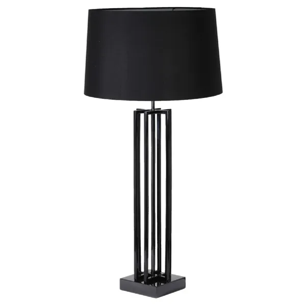 Black Cage Table Lamp with Linen Shade