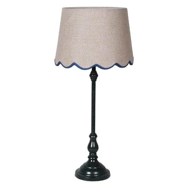 Slim Table Lamp with Blue Scalloped Linen Shade