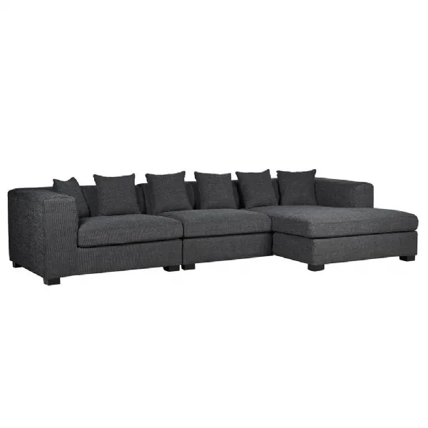Black Cushioned Sofa With Chaise Lounge