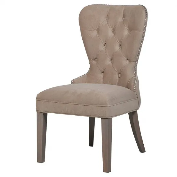 Modern Stylish Beige Dining Chair With Button Back and Stud Detail