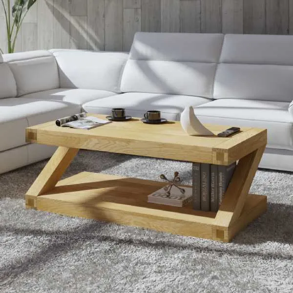 Z Shape Oak Open Coffee Table 104 x 60cm 4ft X 2ft Rectangular Shape