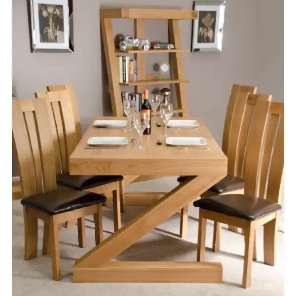 Z Shape Oak Large Dining Table Thick Top Chunky 6 X 3 180cm x 90cm