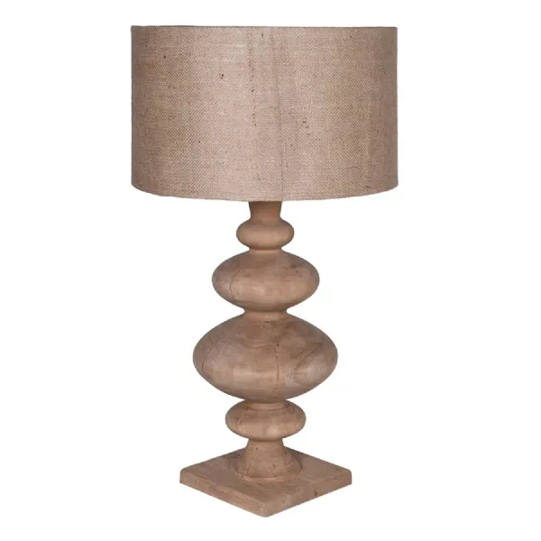 Bulbous Mango Wood Table Lamp with Jute Shade