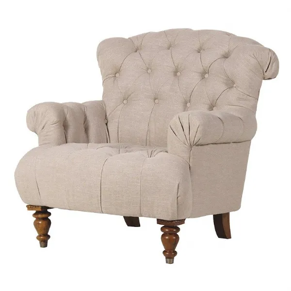 Buttoned Linen Armchair With Cups on Feet
