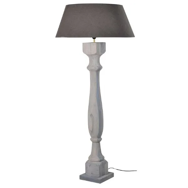 Grey Wash Wood Tall Floor Lamp With Shade Shabby Chic and Traditional