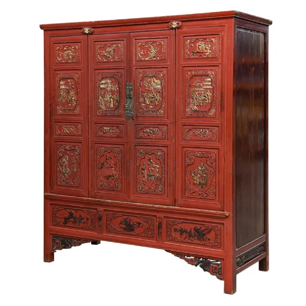 Red & Gold 4 Door Cabinet