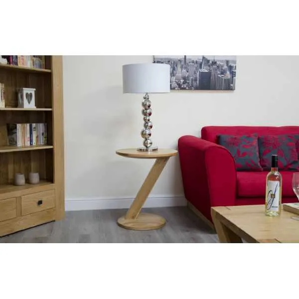 Z Shape Solid Oak Modern Round Lamp Side Table 50cm Diameter