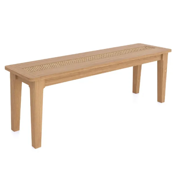 Modern Style Natural Solid Oak Dining Bench with Canework Seat