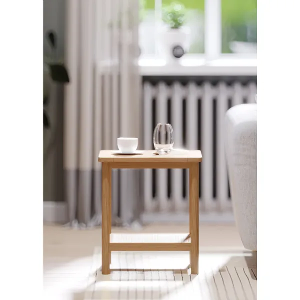 Scandi Style Natural Solid Oak Side Table with Cane Shelf