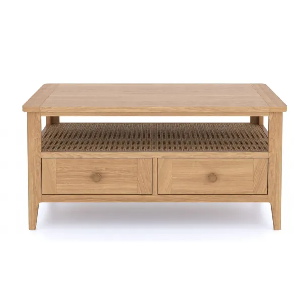 Modern Solid Oak 2 Drawer Coffee Table with Open Shelf