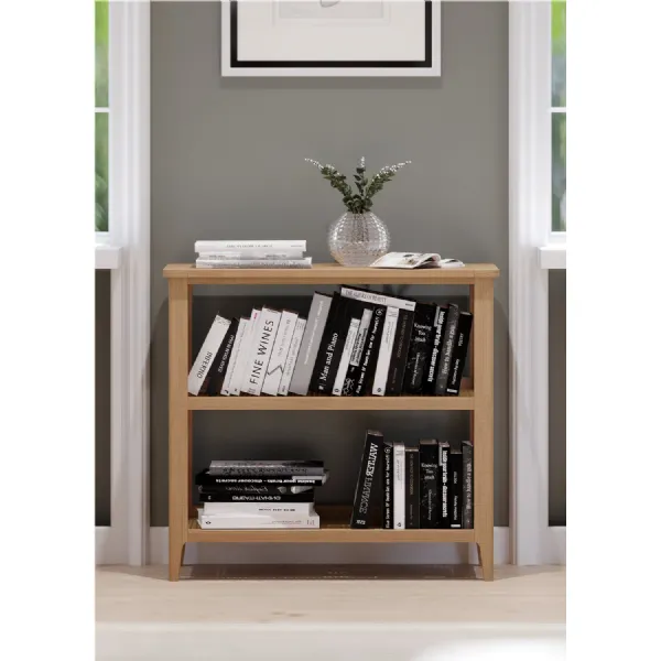Modern Natural Solid Oak Open Bookcase with Cane Shelves