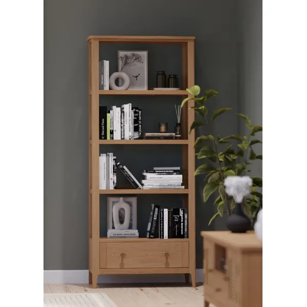 Natural Oak Ladder Storage Unit with 4 Shelves and 1 Drawer