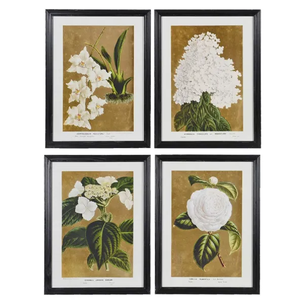 Set of 4 White Florals Wall Art
