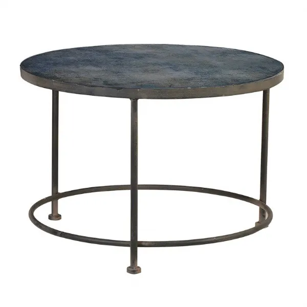 Pattern Glass Top Round Metal Frame Coffee Table