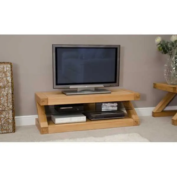 Modern Z Shape Oak Plasma Widescreen Open TV Media Unit 120cm Wide