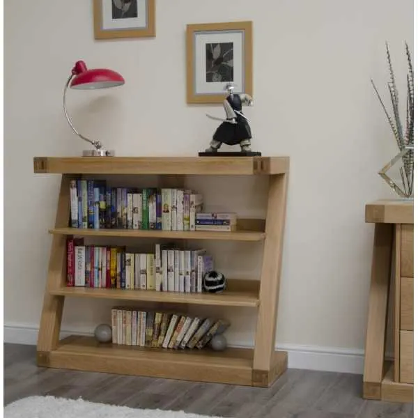 Z Shape Oak Small Bookcase Open Back Shelving Display Unit 3 Shelves