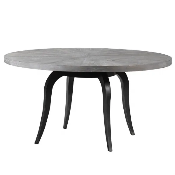 Wood Parquet Round Dining Table With Iron Legs