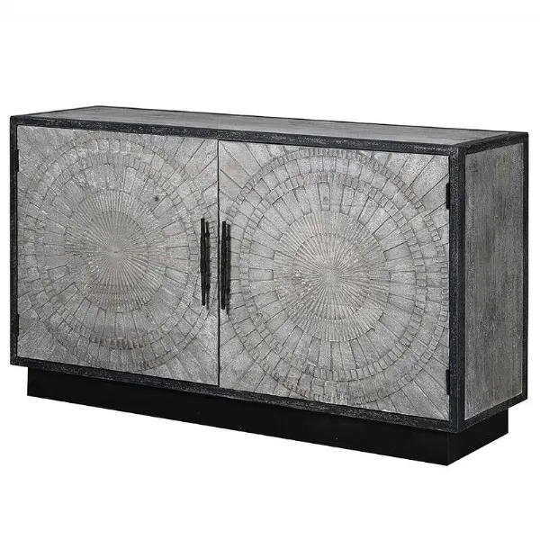 Grey Circle Pattern Engraved Pine Sideboard