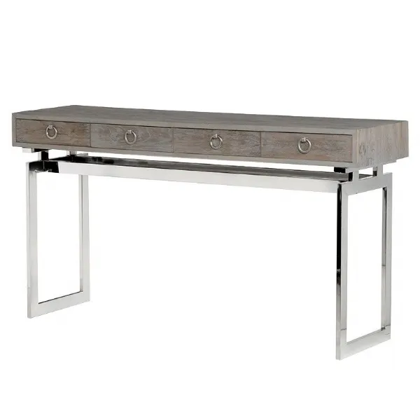 Modern Wooden 4 Drawer Console Table With Stainless Steel Base