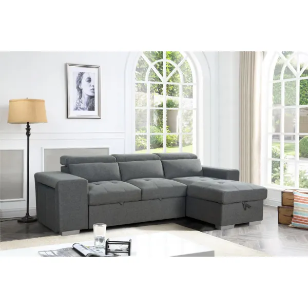 Grey Fabric Universal Corner Sofabed with Storage