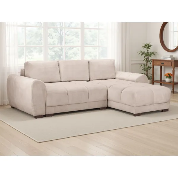Mocha Velvet Upholstery Large Convertible Corner Sofabed