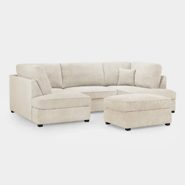 Beige Boucle Fabric Upholstered U Shaped Corner Sofa