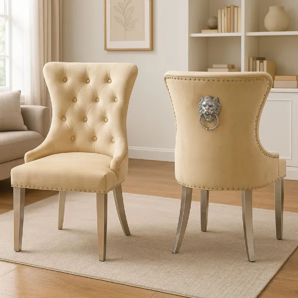 Chelsea 01 Cream Chair (lion Knocker Chrome Legs)
