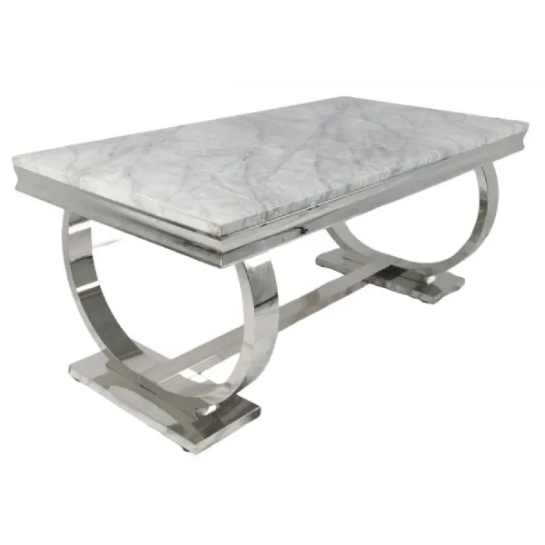 Modern Large Rectangular 1.8m Grey Marble Dining Table with Chrome Legs