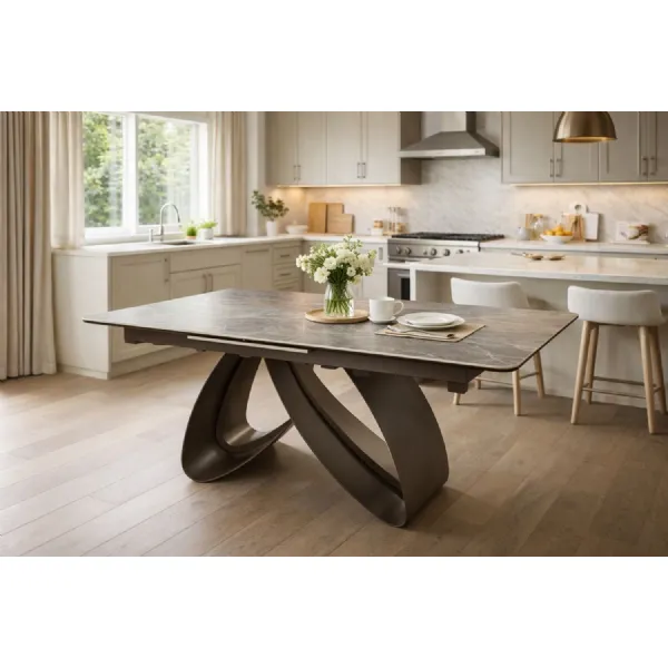 Luxury Large Rectangular 1.6m to 2m Grey Ceramic Extending Dining Table