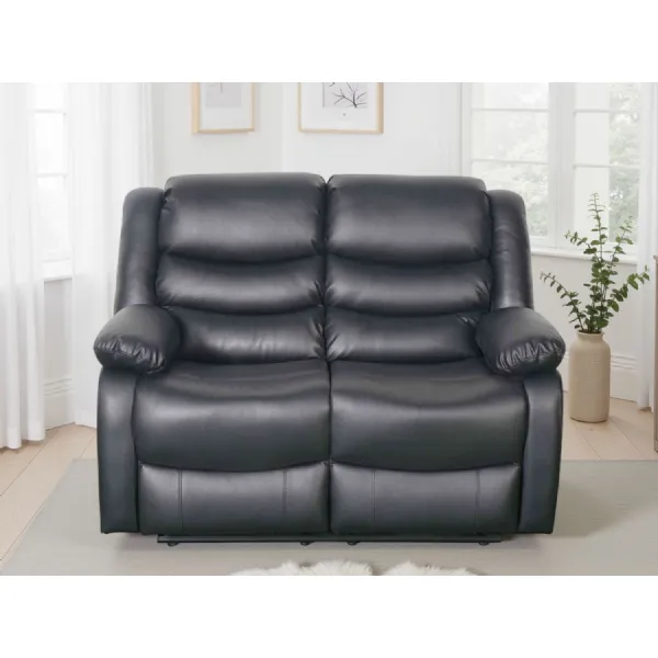 Black Leather Effect 2 Seater Manual Recliner Sofa