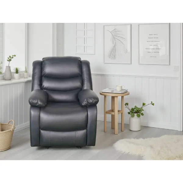 Black Leather Effect Manual Recliner Armchair Padded Amrs