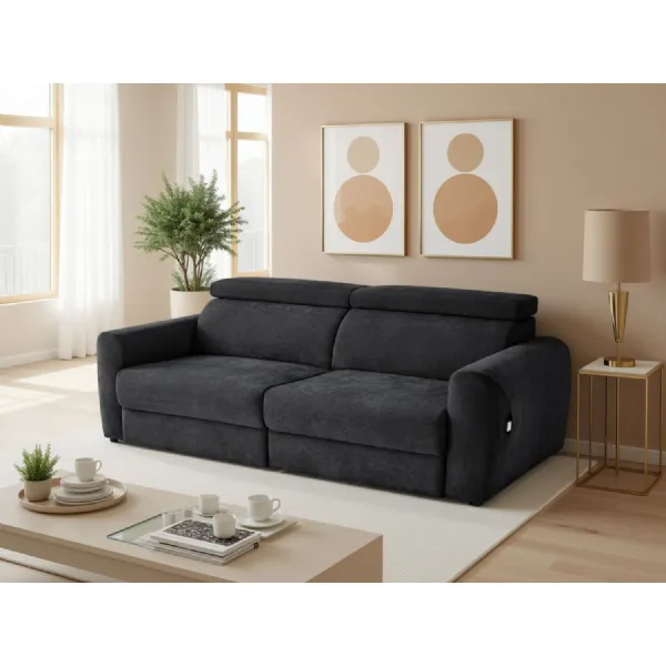 Black Fabric 3 Seater Electric Adjustable Recliner Sofabed