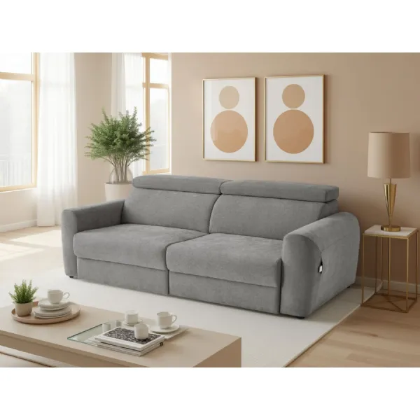 Grey Fabric 3 Seater Electric Reclining Sofa Bed