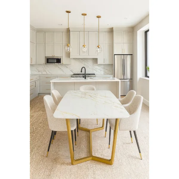 Modern Medium Rectangular 1.6m White Ceramic Dining Table with Gold Base