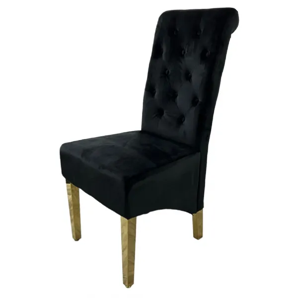 Luxury Black Velvet Dining Chair with Gold Ring Knocker and Gold Legs