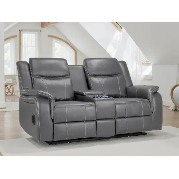 Grey Leather 2 Seater Electric Recliner Sofa
