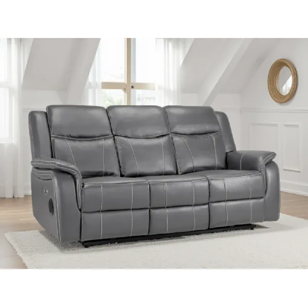 Grey Leather 3 Seater Electric Recliner Sofa