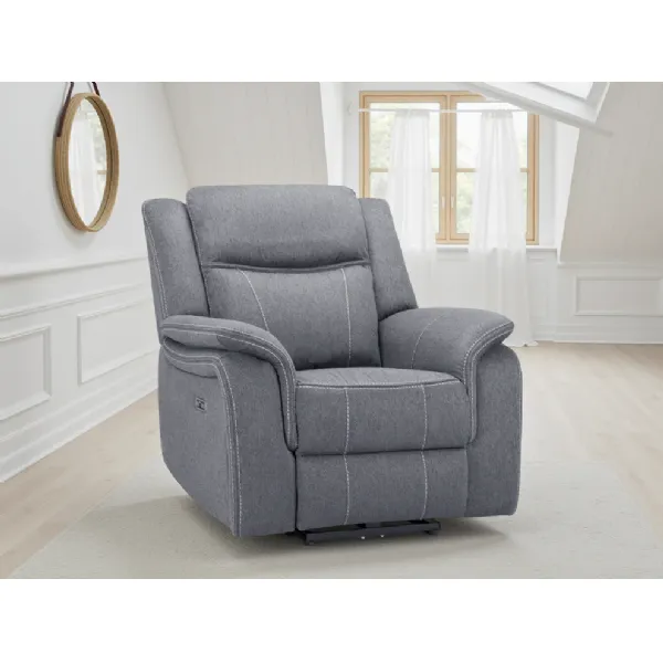 Grey Fabric Electric Recliner Armchair with Armrest