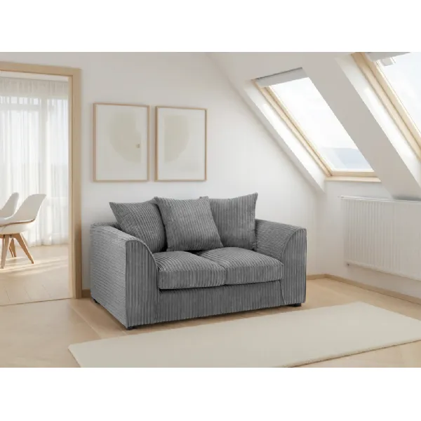 Grey Fabric 2 Seater Sofa Solid Wood Framed