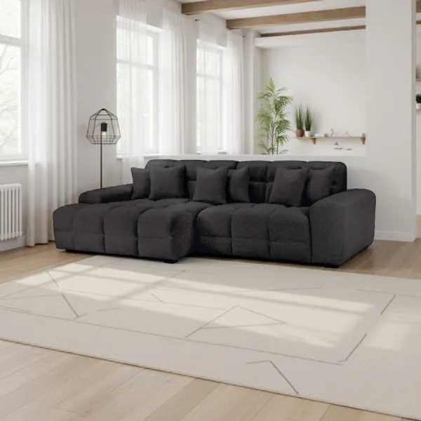 Black Fabric Upholstered Left Hand Facing Corner Sofa