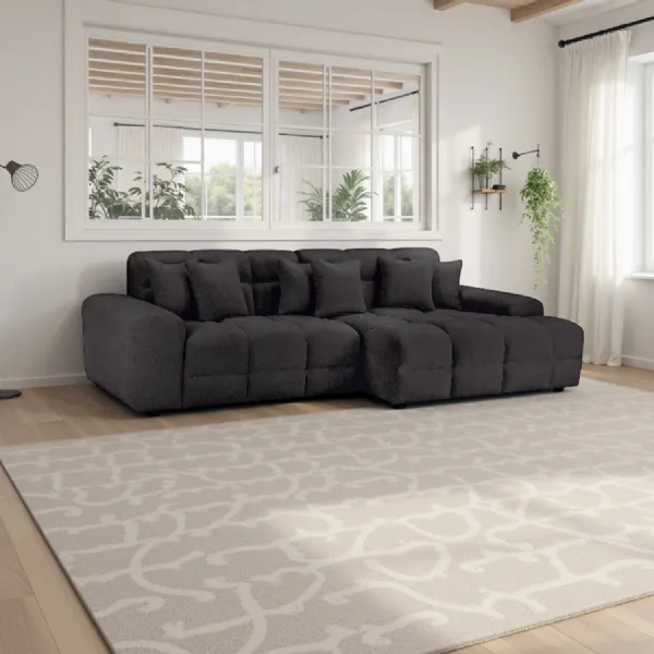 Black Fabric Upholsterd Right Hand Facing Corner Sofa