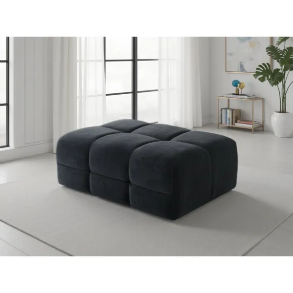 Black Fabric Large Ottoman Footstool Padded Design