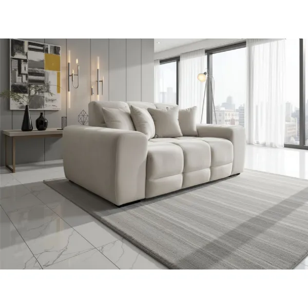 Natural Fabric Modern 2 Seater Sofa with Cushions