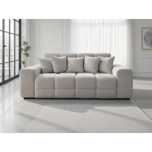 Natural Fabric 3 Seater Standard Back Sofa