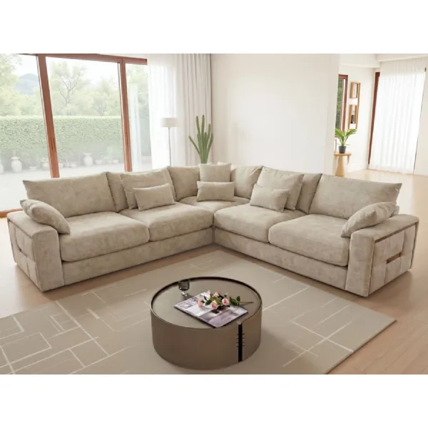 Beige Fabric Large Corner Group Sofa with Deep Seating