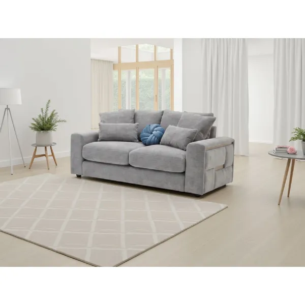 Grey Fabric Upholstered 2 Seater Pillow Back Sofa