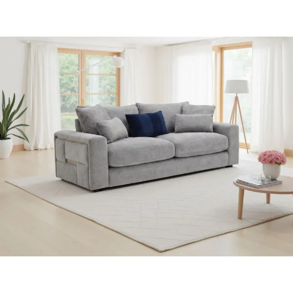 Grey Fabric Upholstered 3 Seater Pillow Back Sofa
